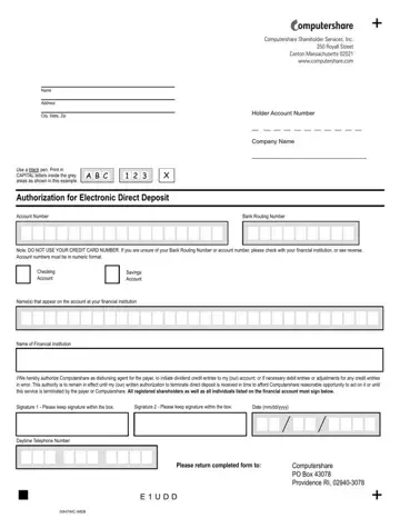 Direct Deposit Computershare Form Preview