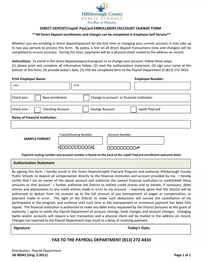 Direct Deposit Form For Job first page preview