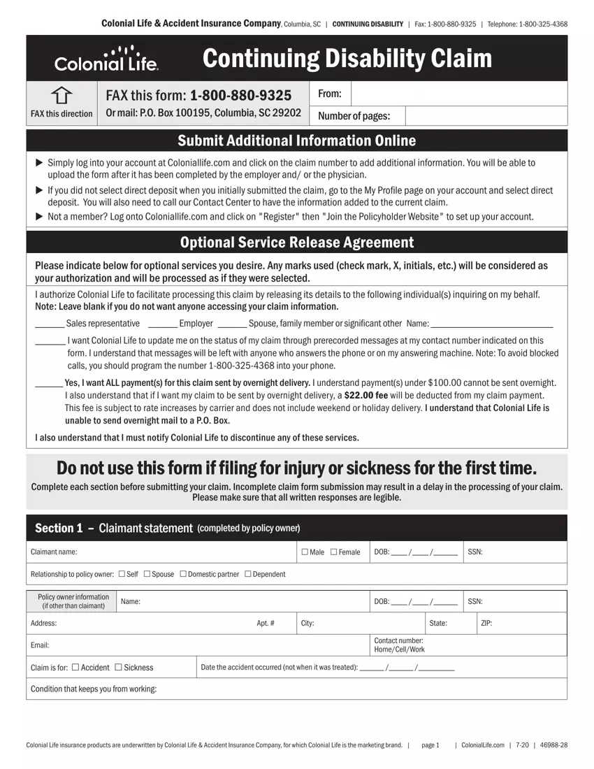 Disability Claim Form first page preview