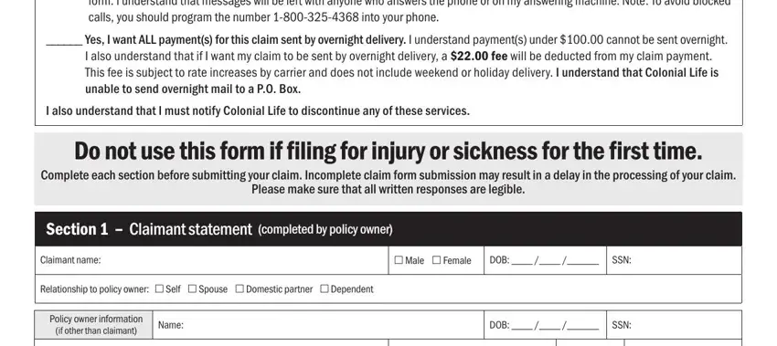 stage 2 to entering details in colonial life disability claim insurance form