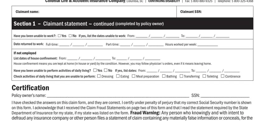 Filling in colonial life disability claim insurance form part 4