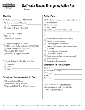Diving Rescue Plan Example Form Preview