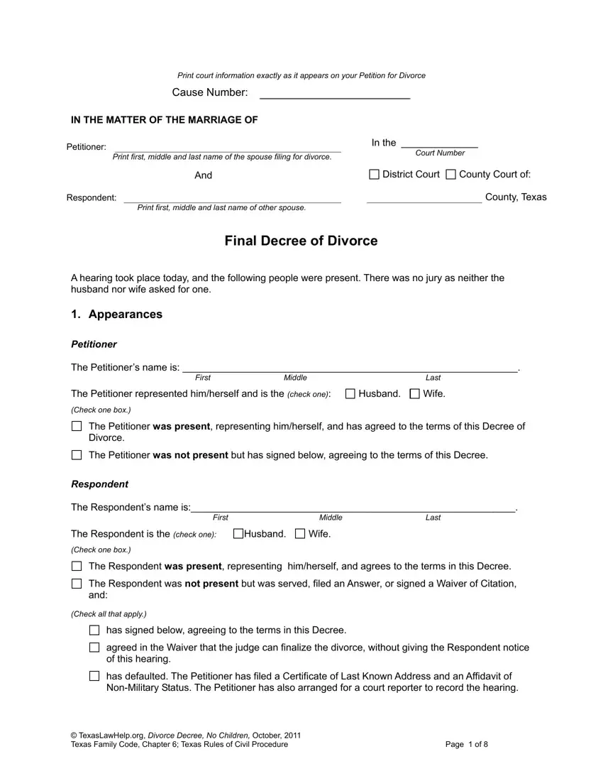 Divorce Decree Form first page preview