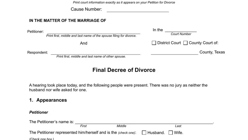 final decree of divorce fields to consider