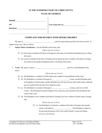 Divorce Papers In Ga Form Preview