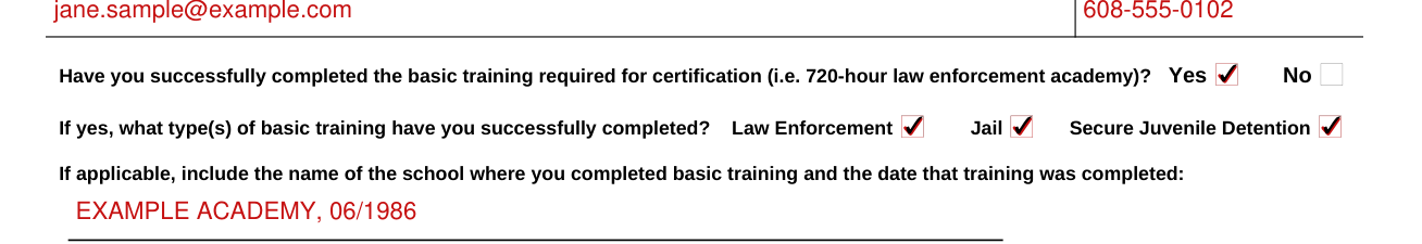 Form DJ-LE-330 example filled out, basic training