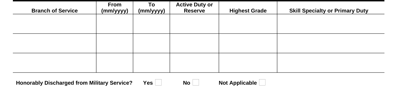Form DJ-LE-330 example filled out, military Service