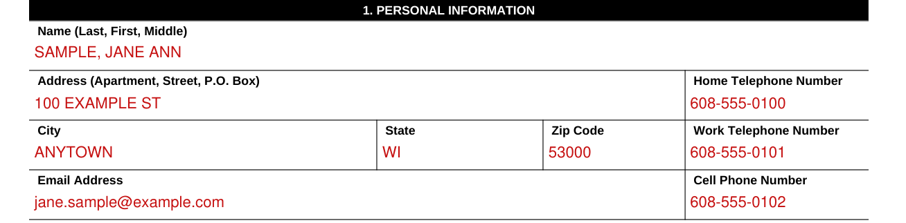 Form DJ-LE-330 example filled out, personal Information
