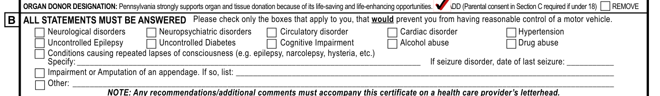 Form DL-180R example filled out, check Applicable Block YES NO