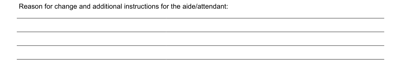 Form DMAS 97 A/B example filled out, reason for change and additional instructions for the aide/attendant