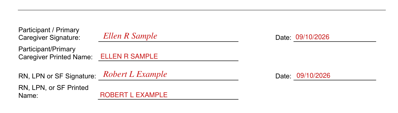 Form DMAS 97 A/B example filled out, signatures