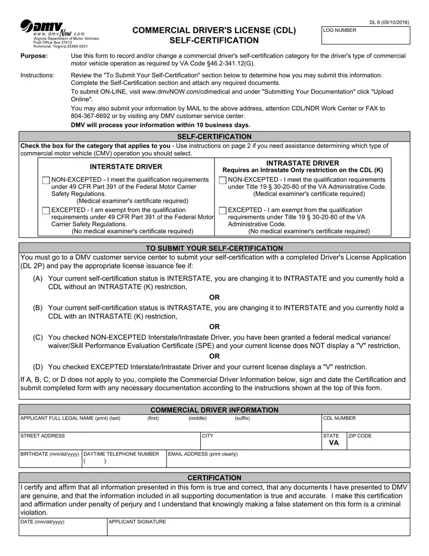 Dmv Dl 8 Form first page preview