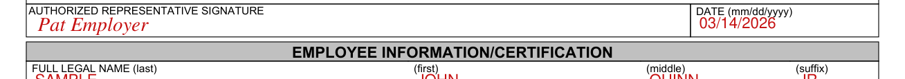 Form DL 55 example filled out, authorized representative signature