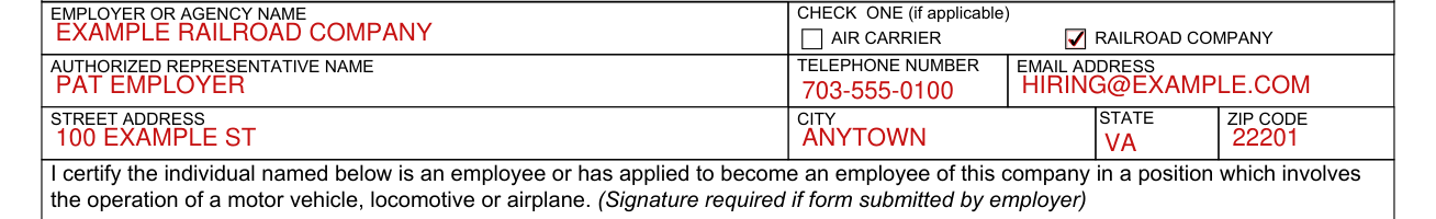 Form DL 55 example filled out, employer information
