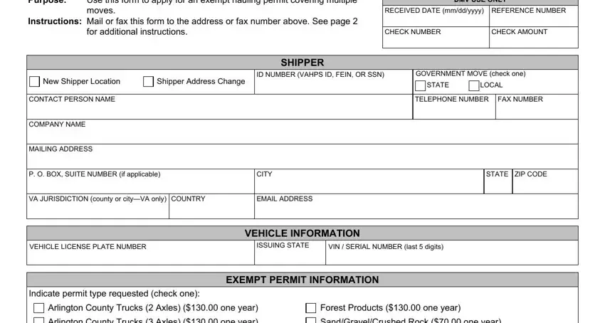 VIRGINIA fields to fill out