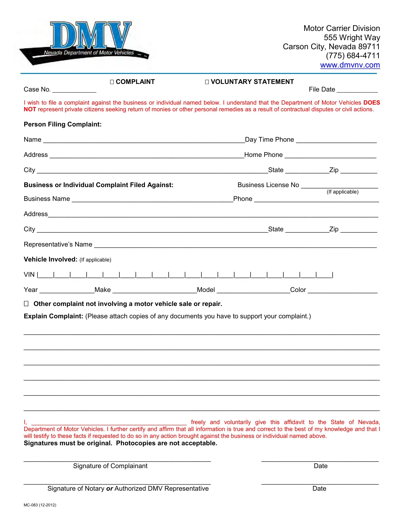 Dmv Form Mc 083 ≡ Fill Out Printable PDF Forms Online