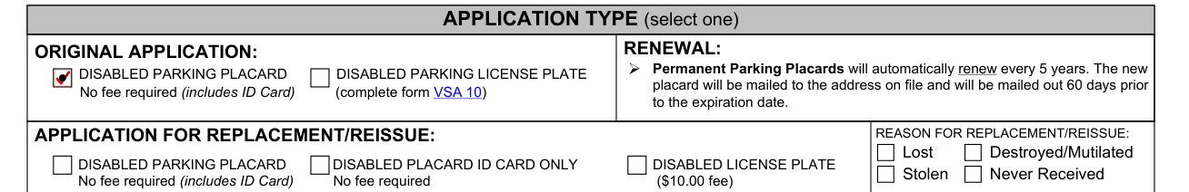 MED 10 example filled out, application type (select one)