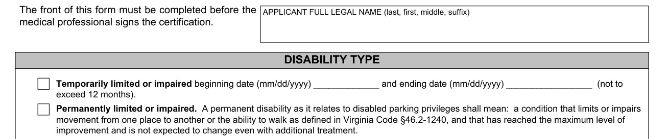 MED 10 example filled out, disability type