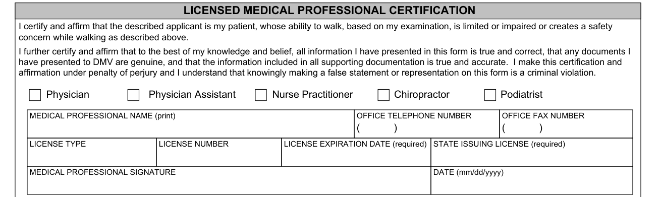 MED 10 example filled out, licensed medical professional certification