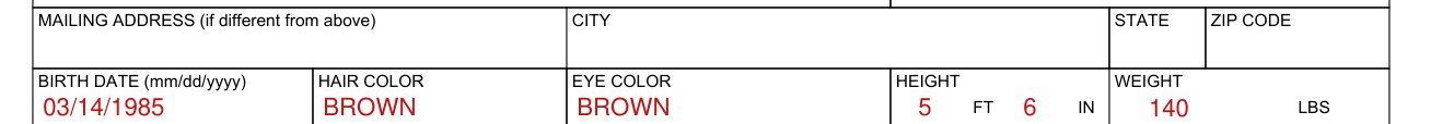 MED 10 example filled out, mailing address (if different from above)