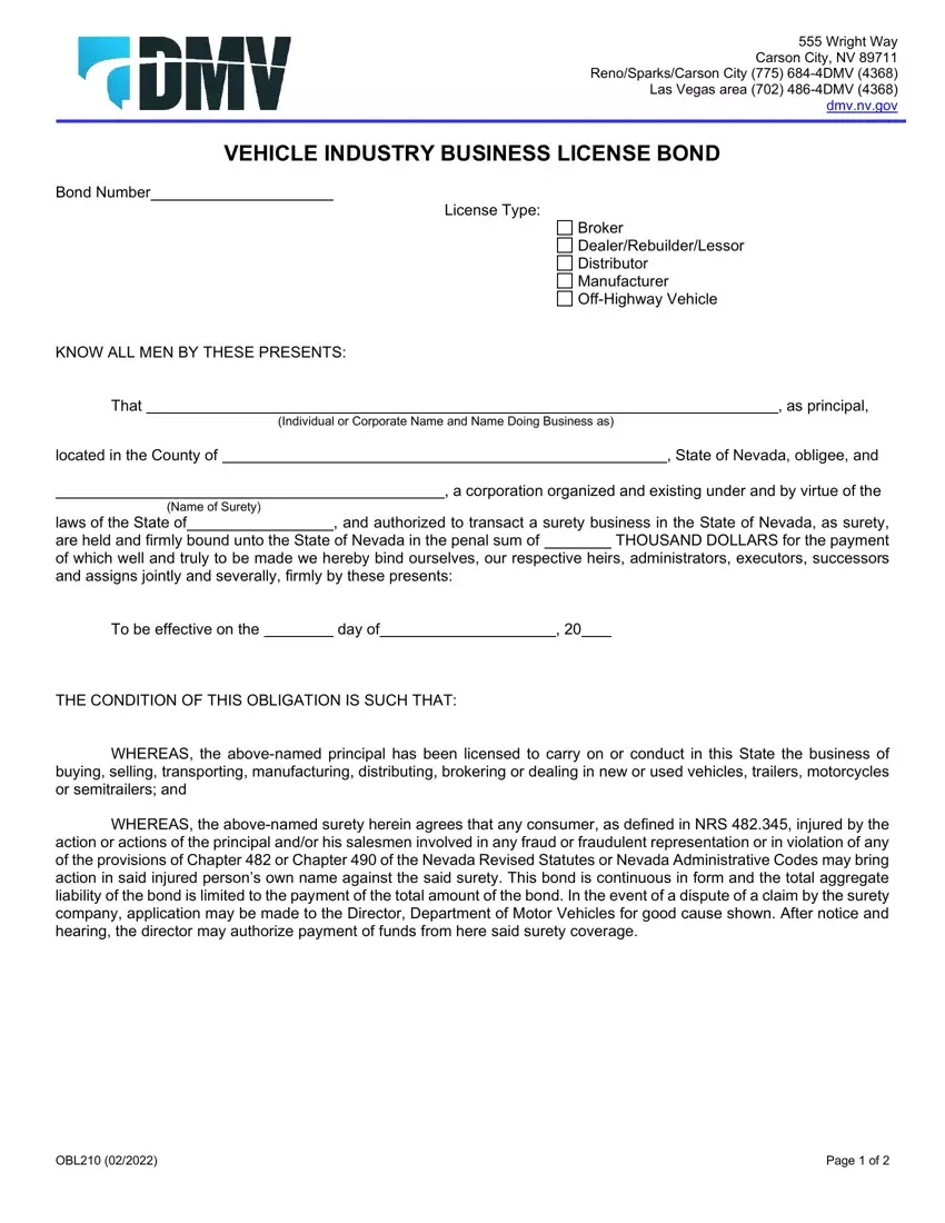 Dmv Form Obl210 first page preview