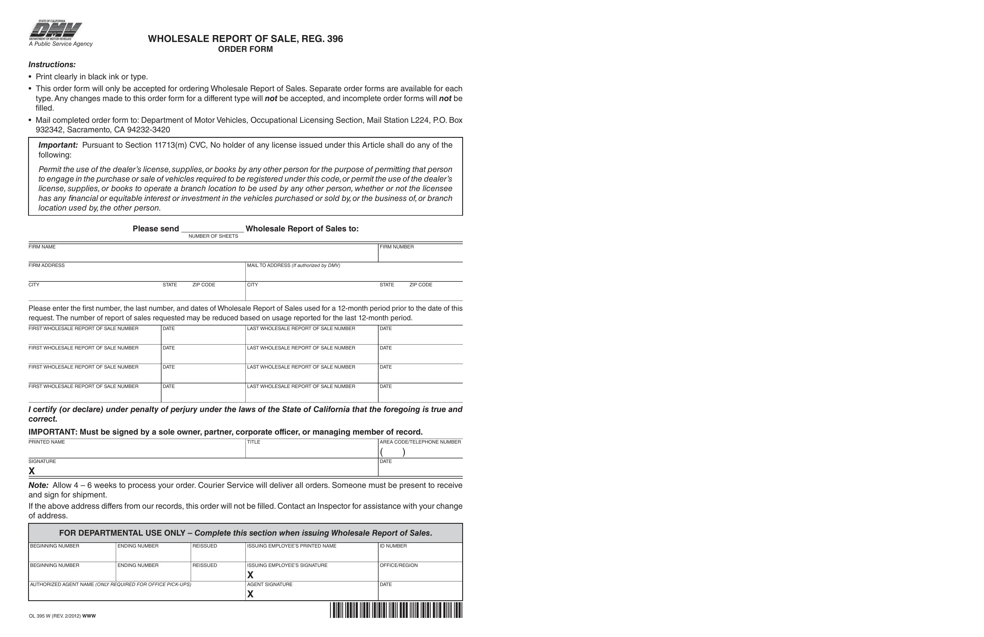 Dmv Form Ol 395 W ≡ Fill Out Printable PDF Forms Online
