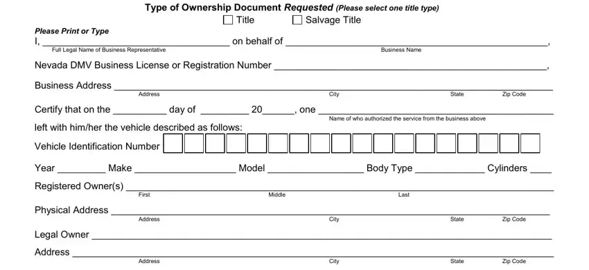 portion of empty spaces in nevada application for title