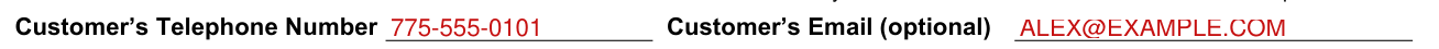 Form VP-247 example filled out, customer's Telephone Number and Email