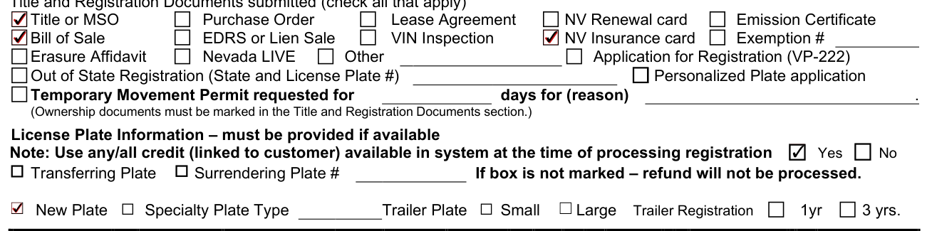 Form VP-247 example filled out, title and Registration Documents