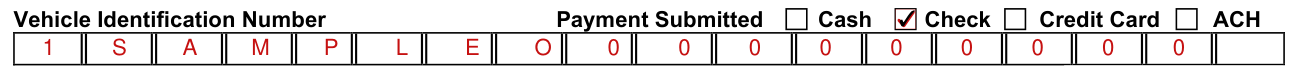 Form VP-247 example filled out, vehicle Identification Number and Payment Submitted