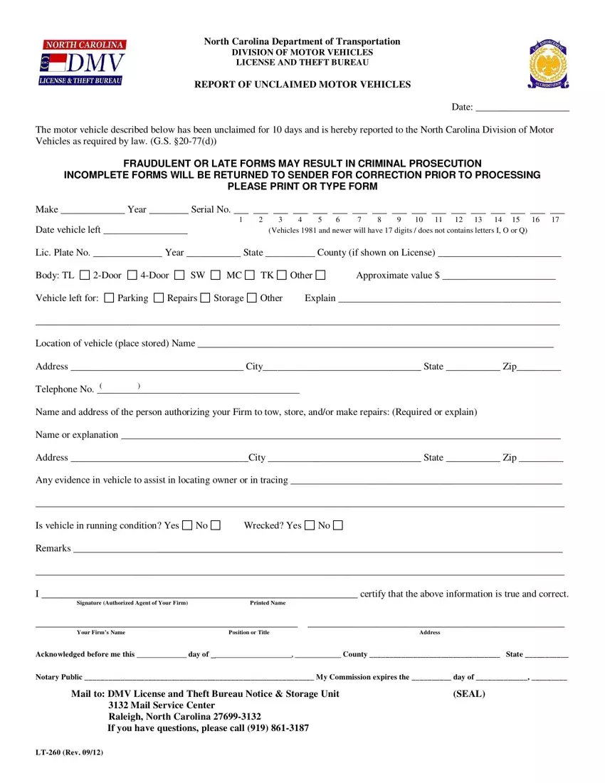 Dmv Lt 260 Form first page preview