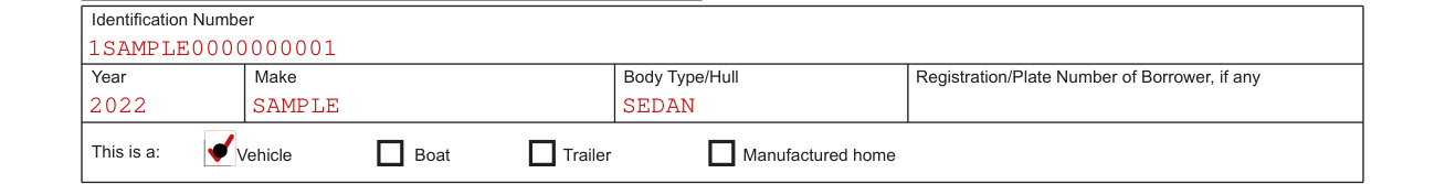 Form MV-900 example filled out, vehicle, boat or manufactured home information