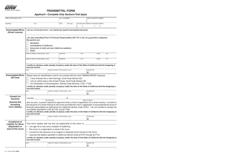 Dmv Transmittal Form Dl 11 first page preview