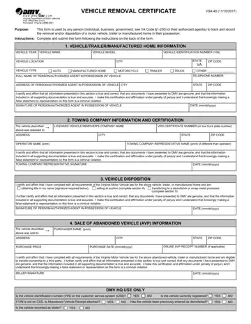 Dmv Vehicle Removal Certificate Form Preview
