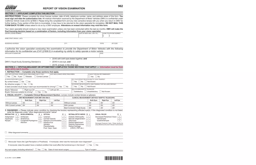 Dmv Vision Form Fill Out Printable PDF Forms Online