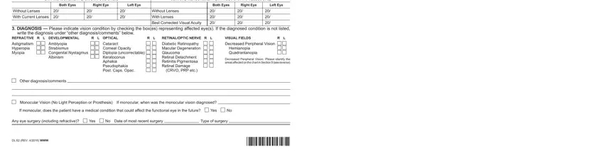 Filling out california dmv vision form step 2