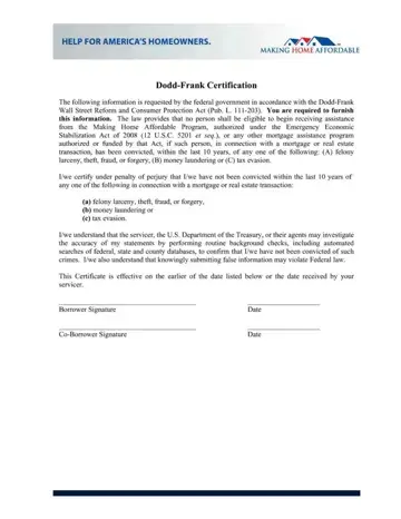 Dodd Frank Certification Form Preview