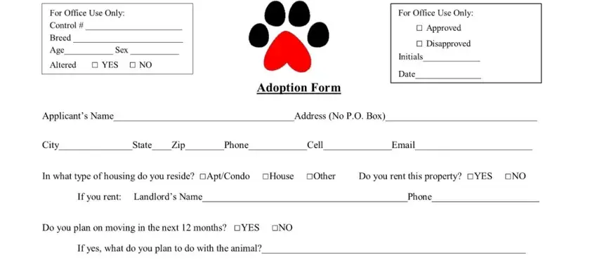 portion of spaces in adoption form for dogs