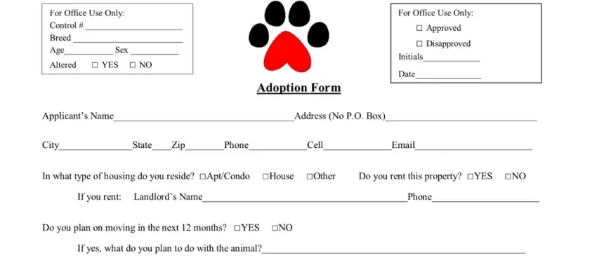 portion of blanks in dog adoption papers