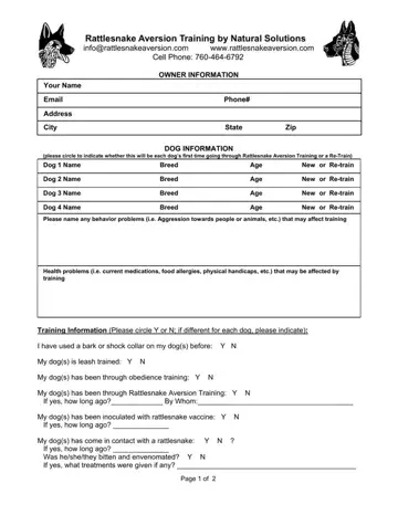 Dog Training Contract Template Form Preview
