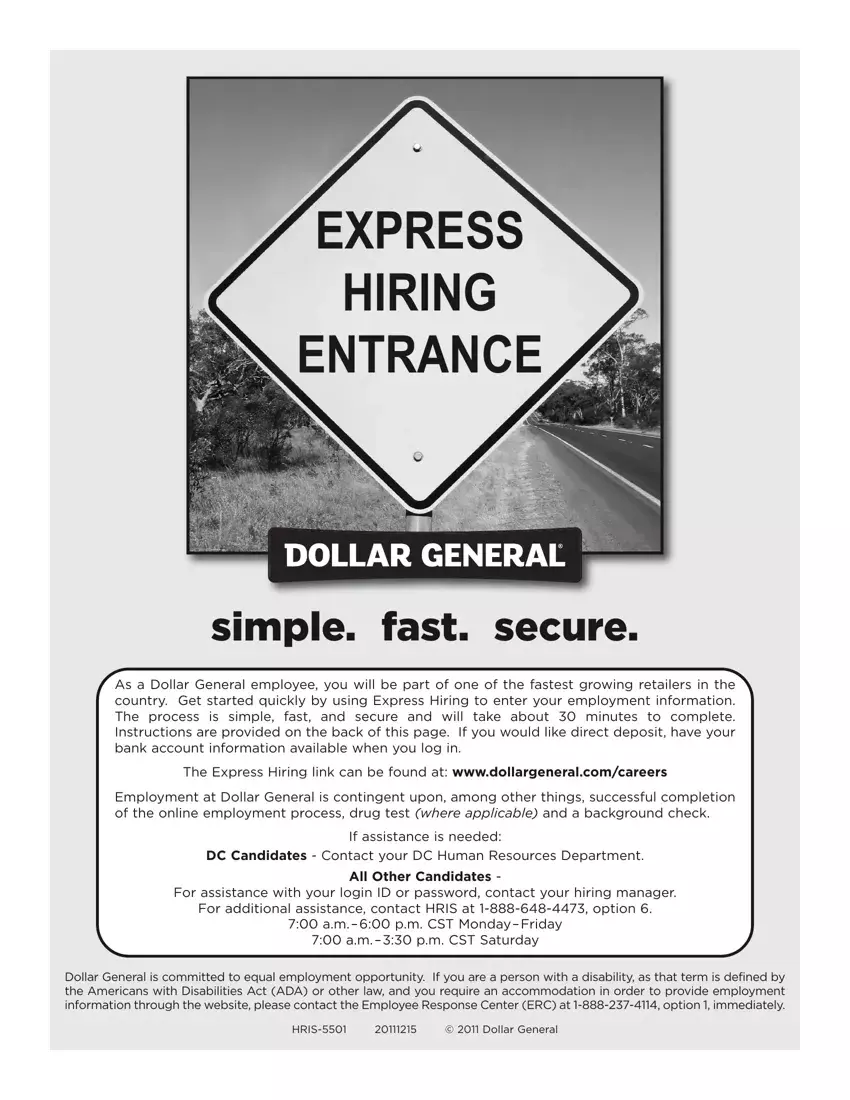 Dollar General Express Hiring first page preview