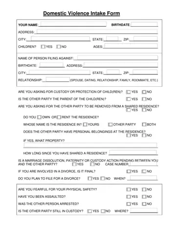 Domestic Violence Intake Form Preview