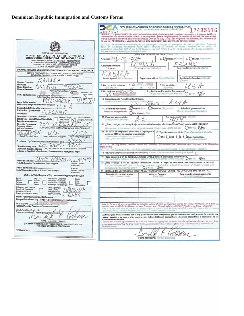 Dominican Republic Immigration Form first page preview
