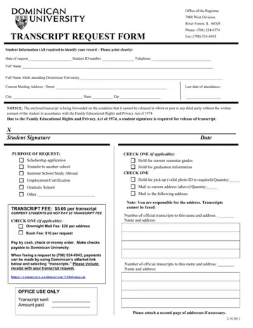 Dominican University Transcript Request Form Preview