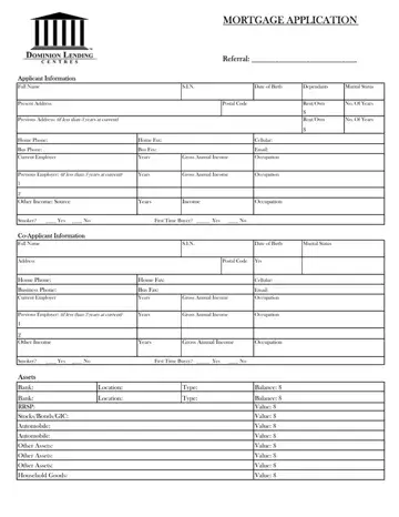 Dominion Lending Mortgage Application Form Preview