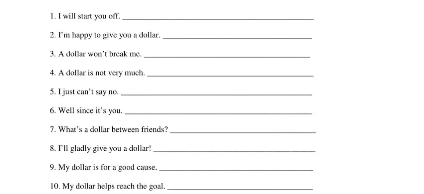 filling in dollar donation sheets part 1