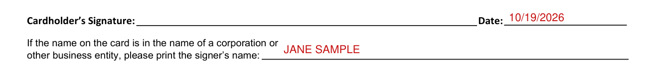 Form DOS-1515-f example filled out, cardholder's Signature and Date