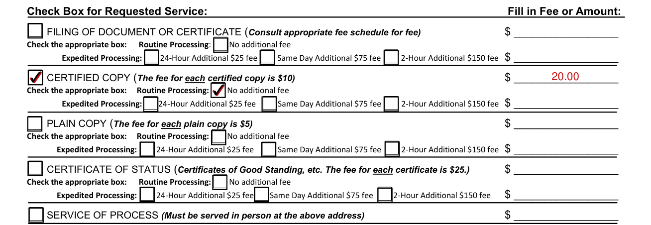 Form DOS-1515-f example filled out, expedited processing