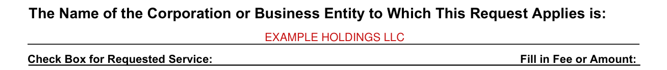 Form DOS-1515-f example filled out, name of the corporation or business entity