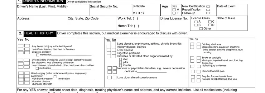 dot medical examination empty fields to fill in